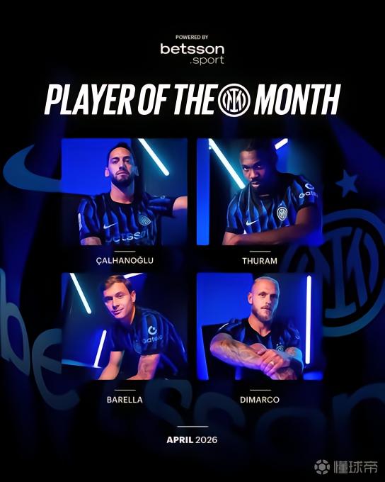 国米4月最佳球员候选：恰20、小图拉姆、巴雷拉、迪马尔科