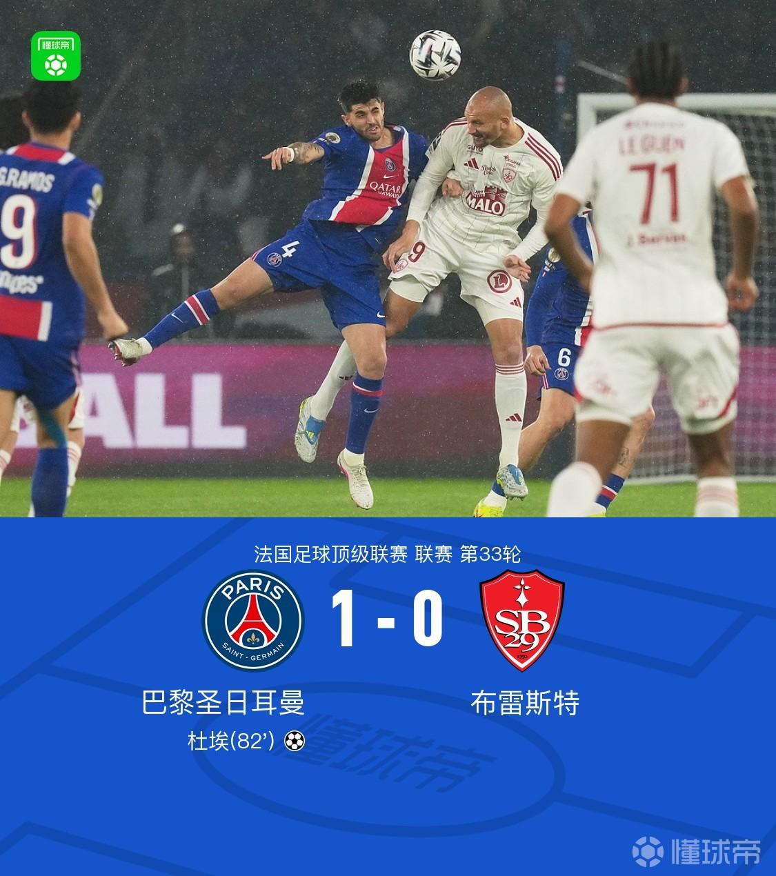 剑南春丨巴黎1-0布雷斯特，杜埃破门制胜